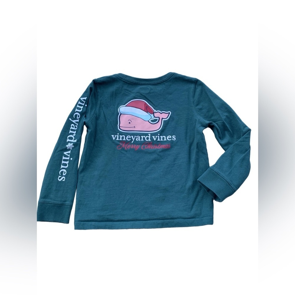Vineyard Vines Size 4T Santa Hat Whale Christmas Long Sleeve Pocket Tee